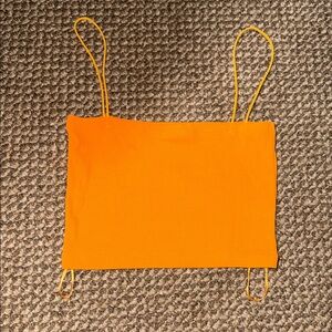 Zara Bright Orange Ribbed Spaghetti Strap Crop Top
